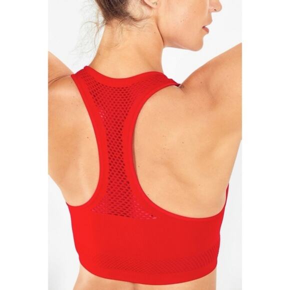 Fabletics Red Mesh V-Neck Sports Bra XS - Picture 2 of 7